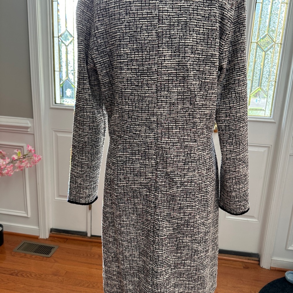 LOFT Black, White & Red Tweed Open-Front Cardigan